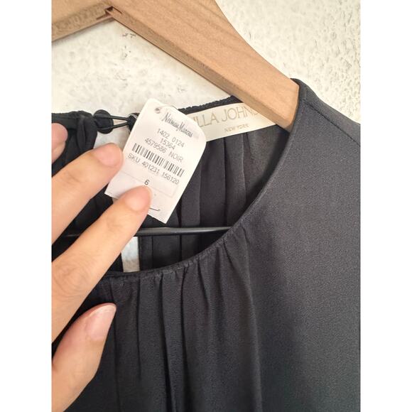 Ulla Johnson Marion Puff-Sleeve Belted Peplum Midi Dress Noir US6 - Picture 8 of 10